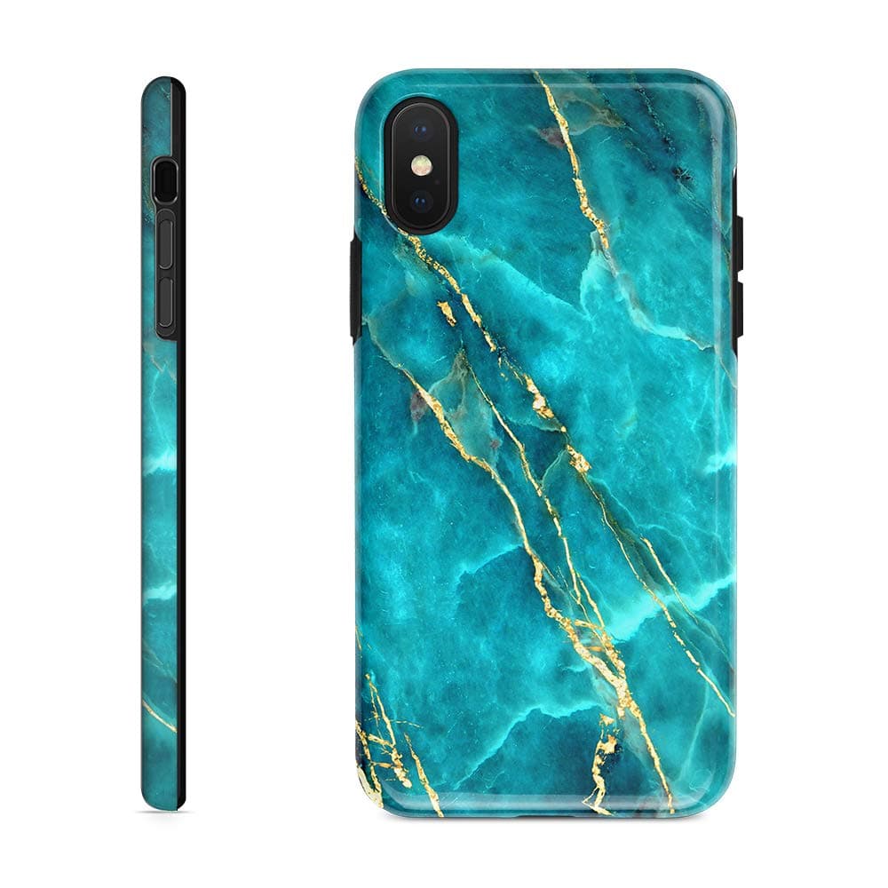 Obbii Case Compatible with iPhone X/XS Blue Gold Marble, Shockproof Slim TPU Soft Flexible Rubber Gel Cover Case Compatible with iPhone X/XS（5.8inch