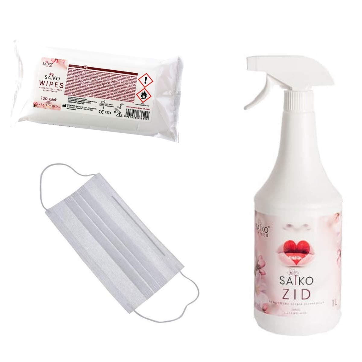 50 Pcs/lot 3 Layers Non-Woven Face Masks Earloop Disposable Mask Medical Surgical (White + SAIKO Wipes)