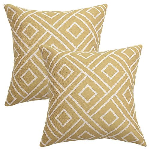 HOMFINER Gold Yellow Soft Solid Decorative Throw Pillow Cases Cushion Covers Woven Geometric Plaid Striped for Couch Bed Sofa 18 X 18 inches Set of 2