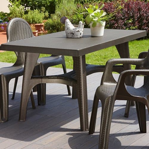 Dining Table Intrecciata Stackable 80cm Square Rattan Style Outdoor (100% Waterproof, Frame Material: Plastic) (Bronze)