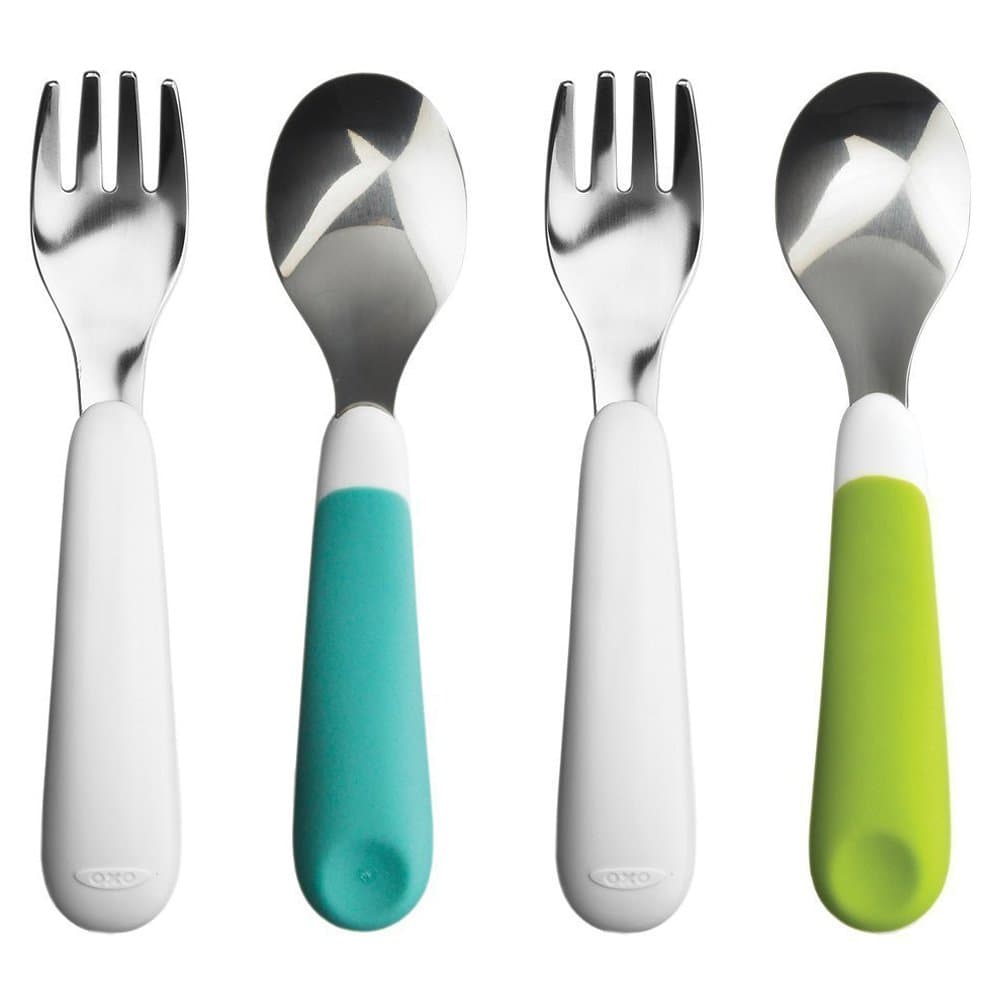 OXO Tot Fork and Spoon Set, Aqua/Green, 2 Pack