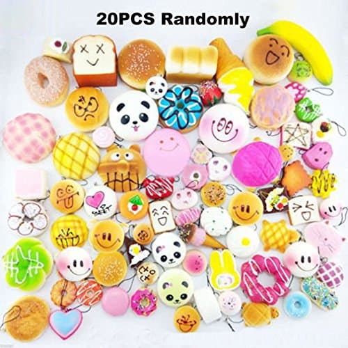Kawaii Squishies For Kids 20pcs Soft Squishy Random Panda/Bread With Phone Straps
