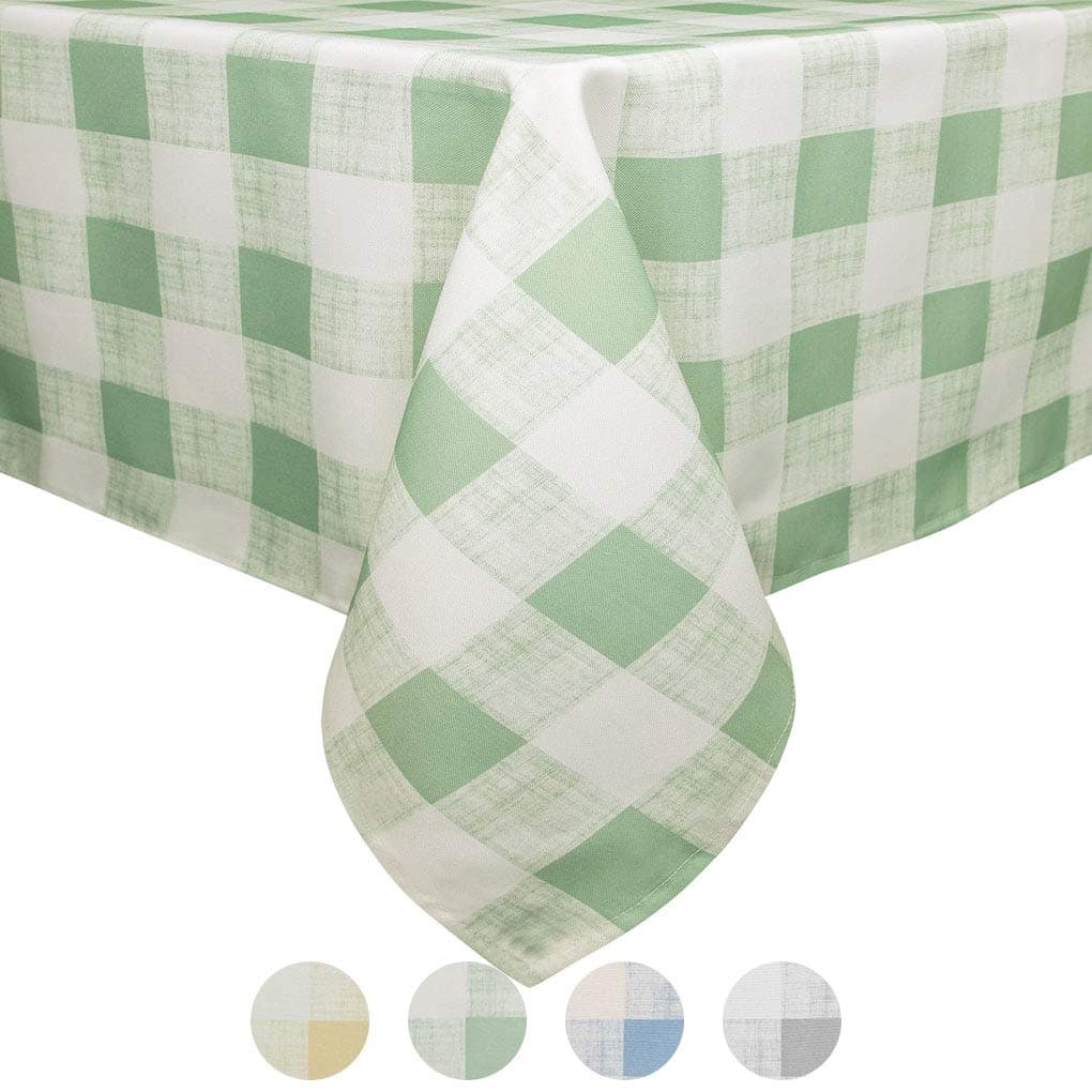 Eforcurtain Heavy Weight Classic Microfiber Plaid Table Cover Rectangle Tablecloth Stain Resistant/Spill-Proof/Waterproof, Sand Green, 60-inch by 84-inch