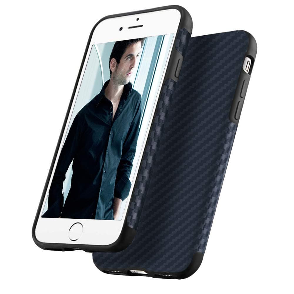 iphone 7 Plus Case,DUDETOP[Ultra-thin Series] Shock-Absorbing Bumper Scratch-Resistant Non-Slip Protective Cover [Carbon Fiber Texture] with Soft TPU Case for Apple iPhone 8 plus case 5.5" inch (Blue)