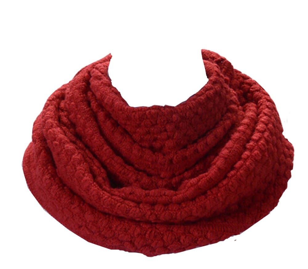 RICCOS (TM) Women Winter Warm Solid Color Scarf Ring Circle Loop Infinity Neck Warmer Long Scarf Shawl - Red
