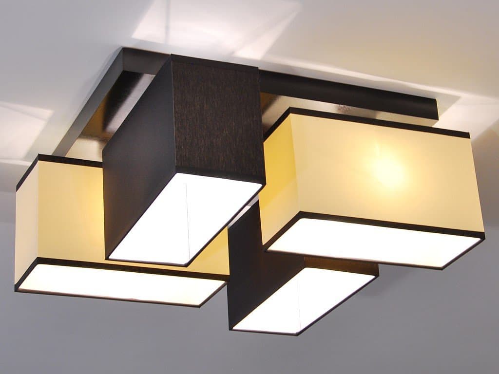 Modern Ceiling Light - JLS4120D - dark brown / ecru - solid wood - 4 lampshades