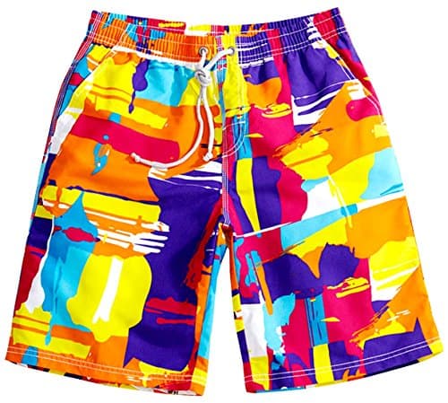 Colorful Printing Surf Trunks Big and Tall Quick-Drying Cargo Water Shorts Plus Size Fashion Breathable Bathing Suits, Size XXL