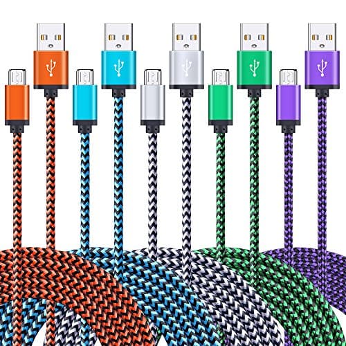 Android Charger Cable, 5 Pack 6FT Super Durable Nylon Braided Micro USB Cable High Speed Charging and Sync Cord for Samsung Galaxy S7/S6, LG G4, HTC, Sony, Motorola, Blaceberry, Nokia and More