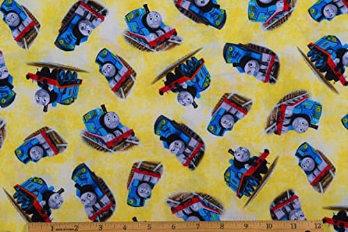 Thomas The Train Fabric Thomas Toss Fabric in Light Yellow 100% Cotton Fabric by The Yard
