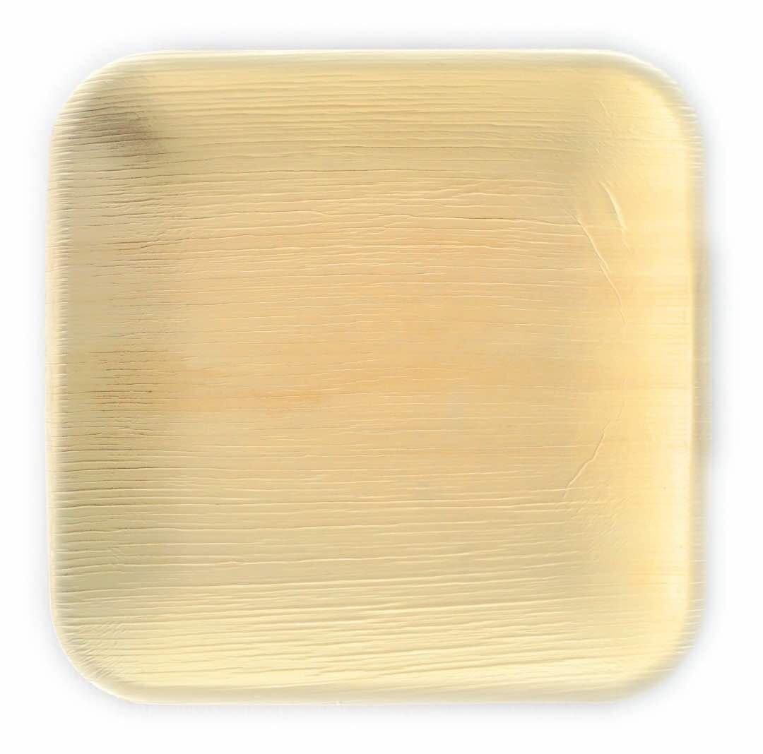 QEP Bio degradable Square Classic Eco Disposable Areca leaf Palm leaf plates Natural eco friendly plate, 10 inch (Wooden Grain, 10 X 10 Inch) - Pack of 25