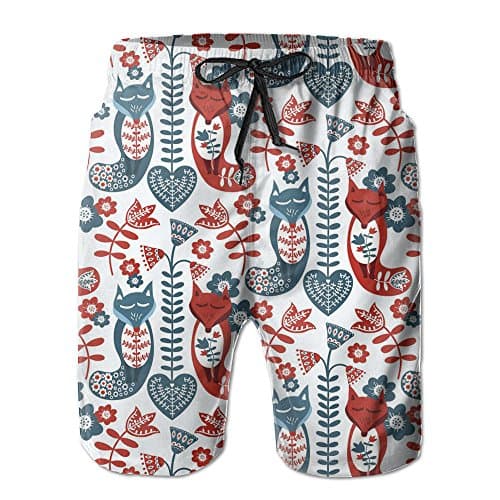 2017 New Style Trendy Super Light Ventilatio Cute Drawstring Waist Flower Fox Quick-drying Board Shorts