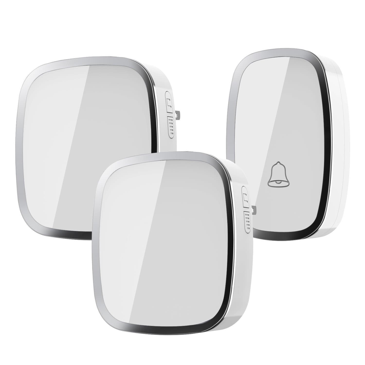 Aogek Wireless Doorbell Kit, 1 Remote Push Button and 2 Door Chimes, Operating at over 1000-Feet Range with 36 Chimes, 4-Level Adjustable Volume, White-Silver