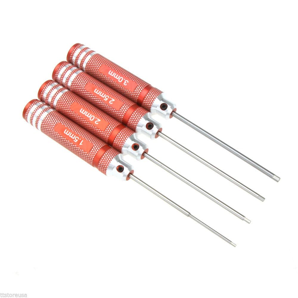 Titanium Nitride TiNi Hex Driver Wrench 4Pcs Set 1.5mm/2mm/2.5mm/3.0mm Red