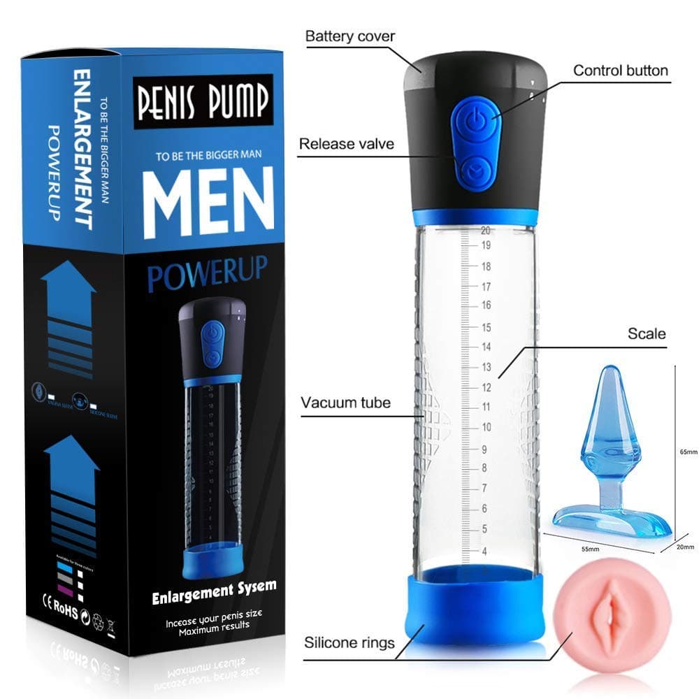 Electric Therapy System Kit Device with 3 Suction Levels, 2 Sleeves and Plug. Male Enlarger Handheld Vacuum Air Pump with Supplies for Wellness and Relaxation