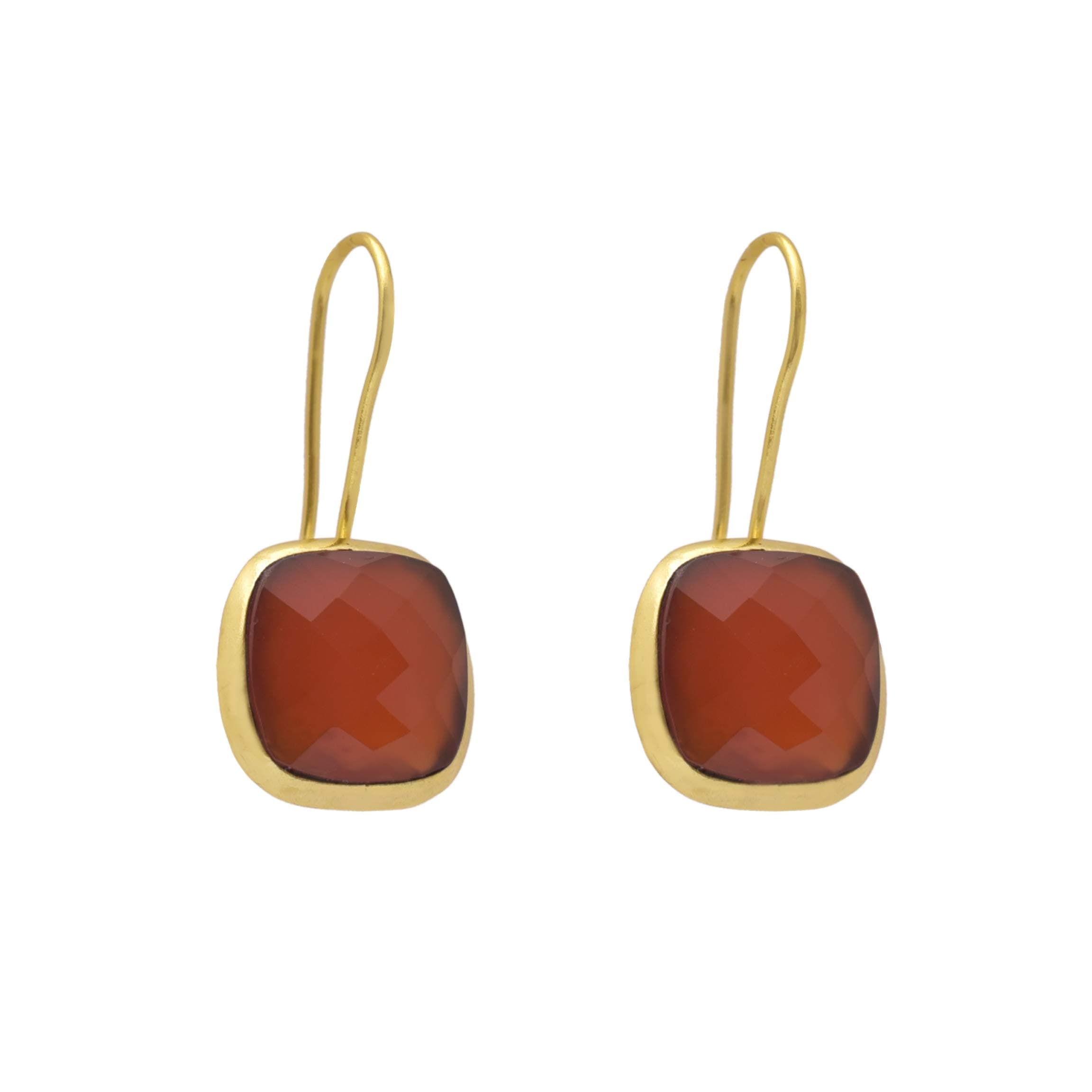Red Onyx Gemstone Earring, Gold Plated Fixed Ear Wire Earring, Simple Earring Jewelry For Women And Girls