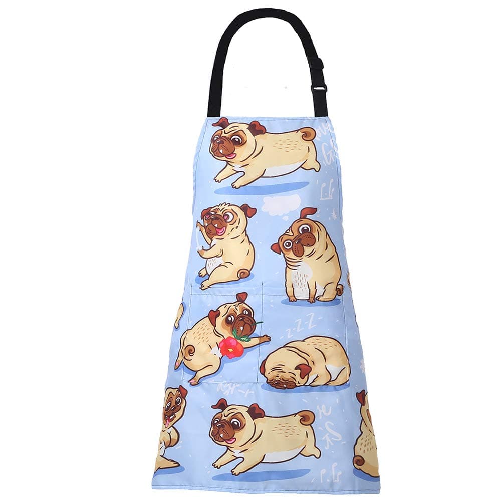 MissOwl Adjustable Bib Apron Extra Long Ties with Pockets Home Kitchen Cooking Baking Gardening for Women Men Dog