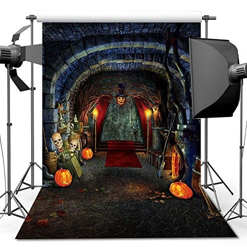 ANVOT Photography Backdrop, 5x7 ft Terror Castle Pumpkin Lantern Backdrop For Studio Props Photo Backdrop