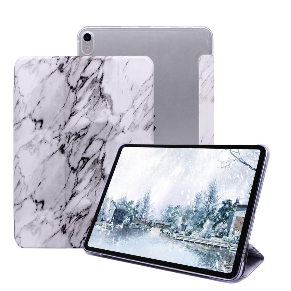 CLARKCAS for iPad Pro 12.9 Case Marble,[Auto Wake/Sleep] Tri-Fold Lightweight Slim Protective Cover for 2018 iPad Pro 12.9 inch 3rd Generation (Latest Model)_ White
