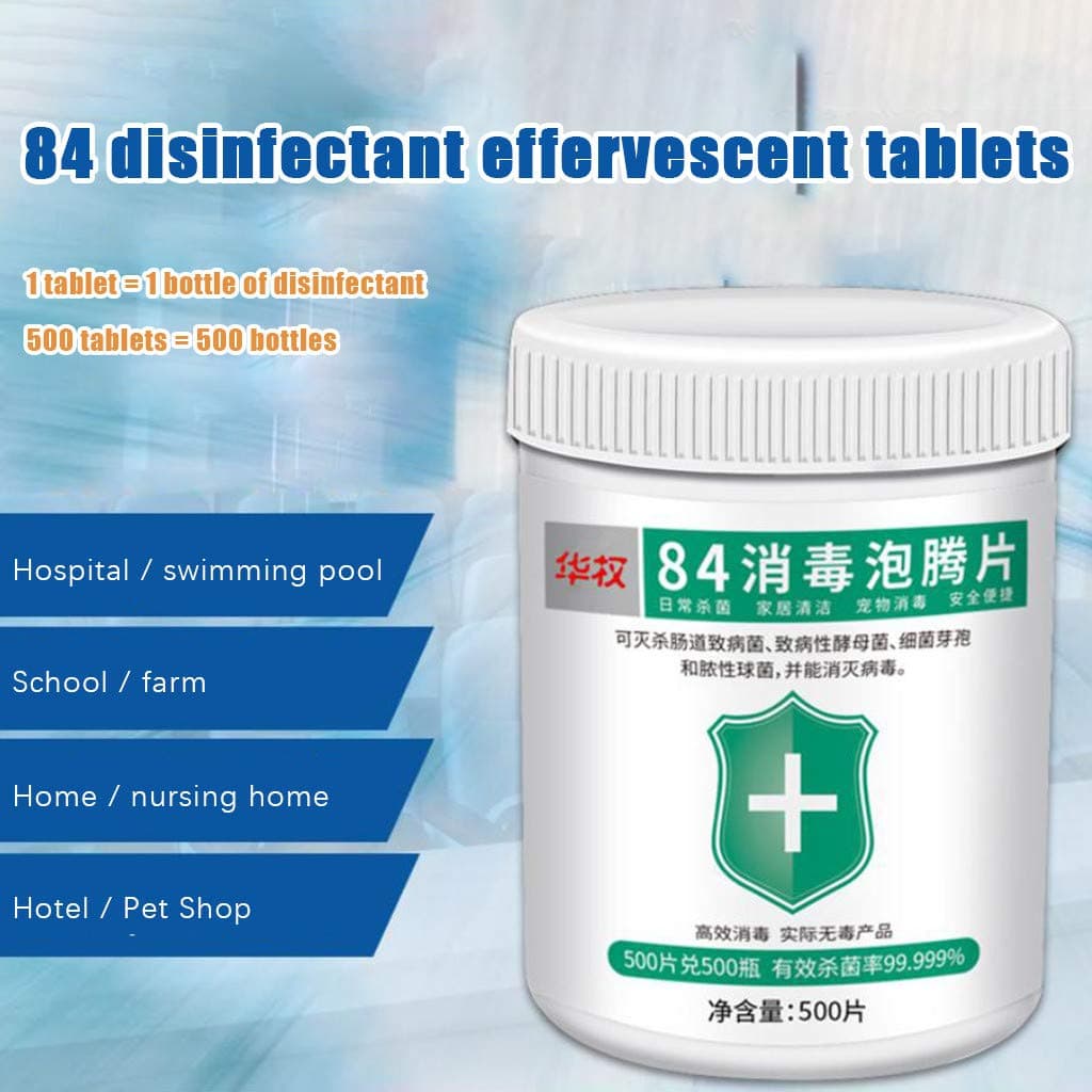 500PCS/Bottle Convenient 84 Disinfectant Effervescent Tablets, Clothing Bleaching Pool Floor Household Deodorant Disinfection Handmade Spray Containing Chlorine Liquid,Daily Cleaning