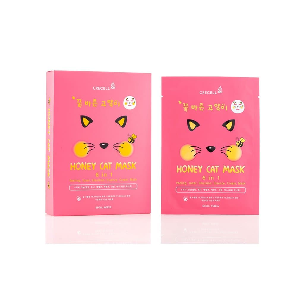 Crecell Honey Cat Mask, 25 ml × 10 Sheets