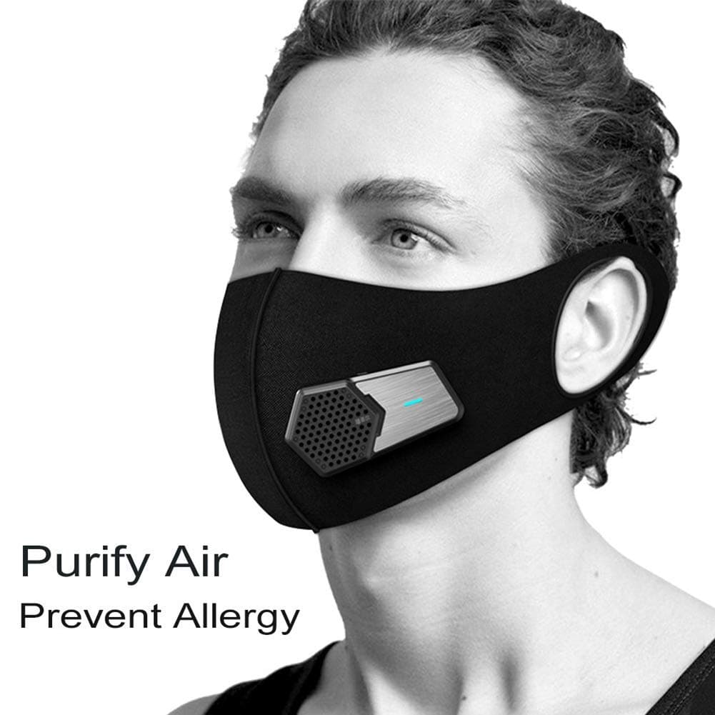 Smart Electric Face Protector Shield Black - Anti Pollution Dust Air Purifier Respirator Reusable Activated Carbon Filter, with 5 Composite Filter