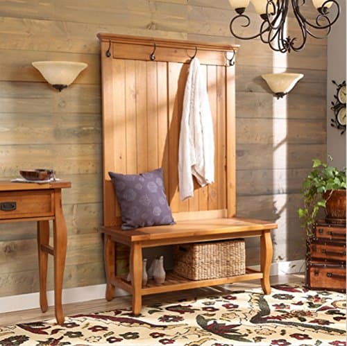 Three Posts Traditional Antique Pine Cortland Hall Tree with Storage Shelve and Coat Hooks