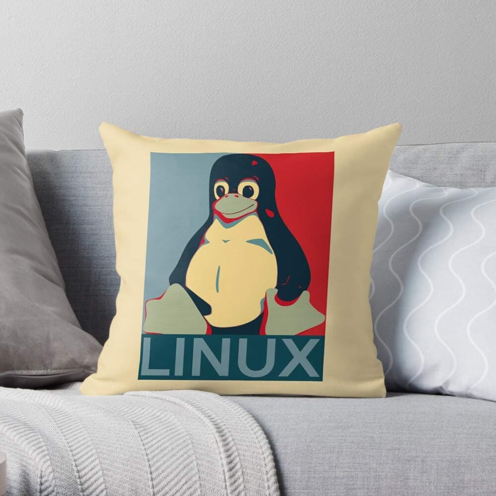 VIKTORSA Mascot Obama Source Pop Linux Tux Open Operating System Culture Parody Square Form Decorative Indoor Cotton Throw Pillow