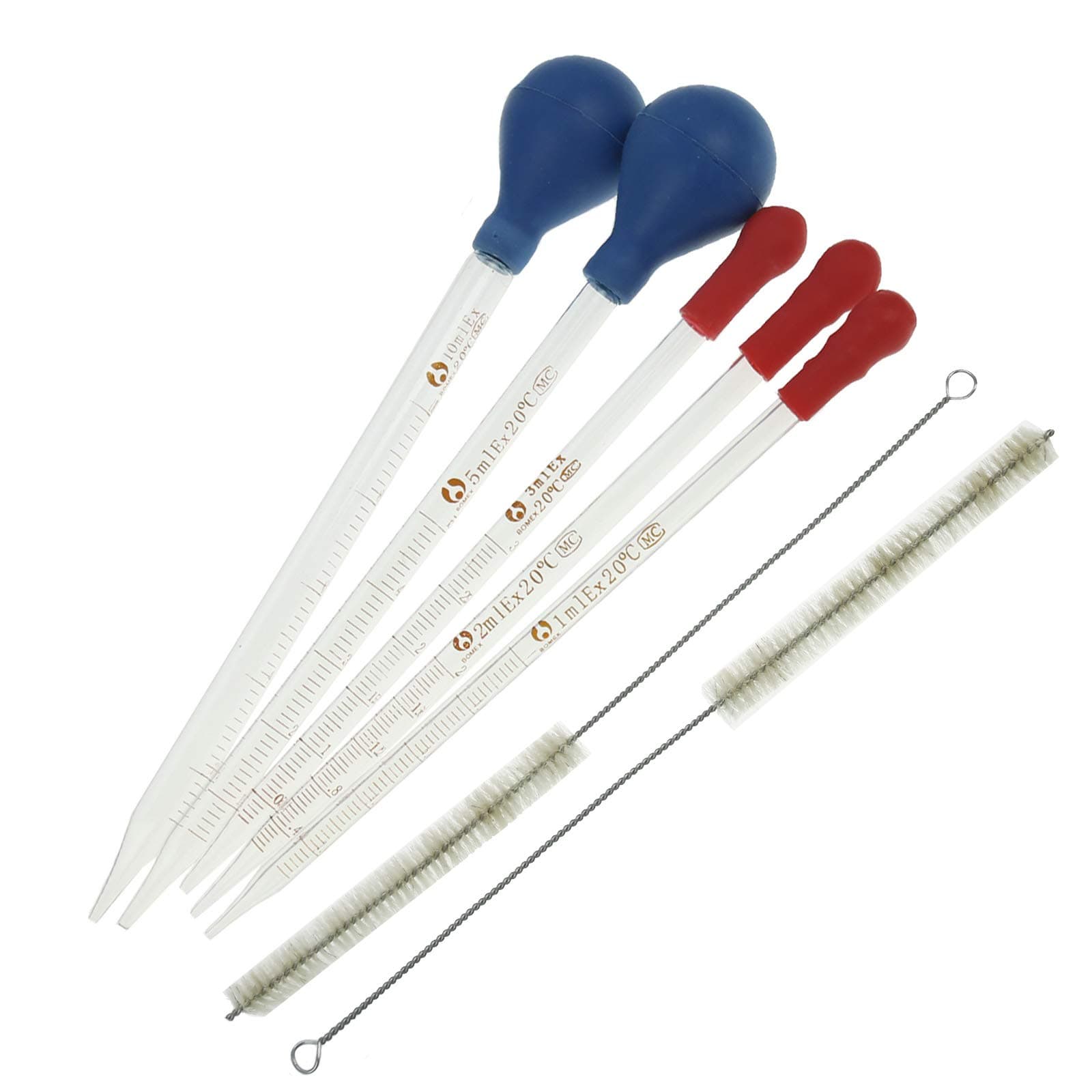 Vranky 5Pcs(10ml 5ml 3ml 2ml 1ml) with 2 Brushes,Thick Glass Graduated Pipette Dropper Liquid with Rubber Cap Essential Oil Transfer