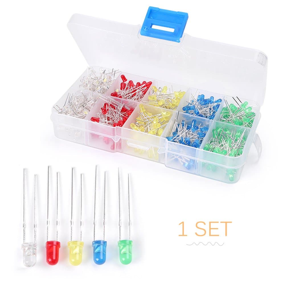 Mallofusa 300pcs 3mm Assorted Color Clear 2pin Diffused LED Light Emitting Diodes Assorted Kit