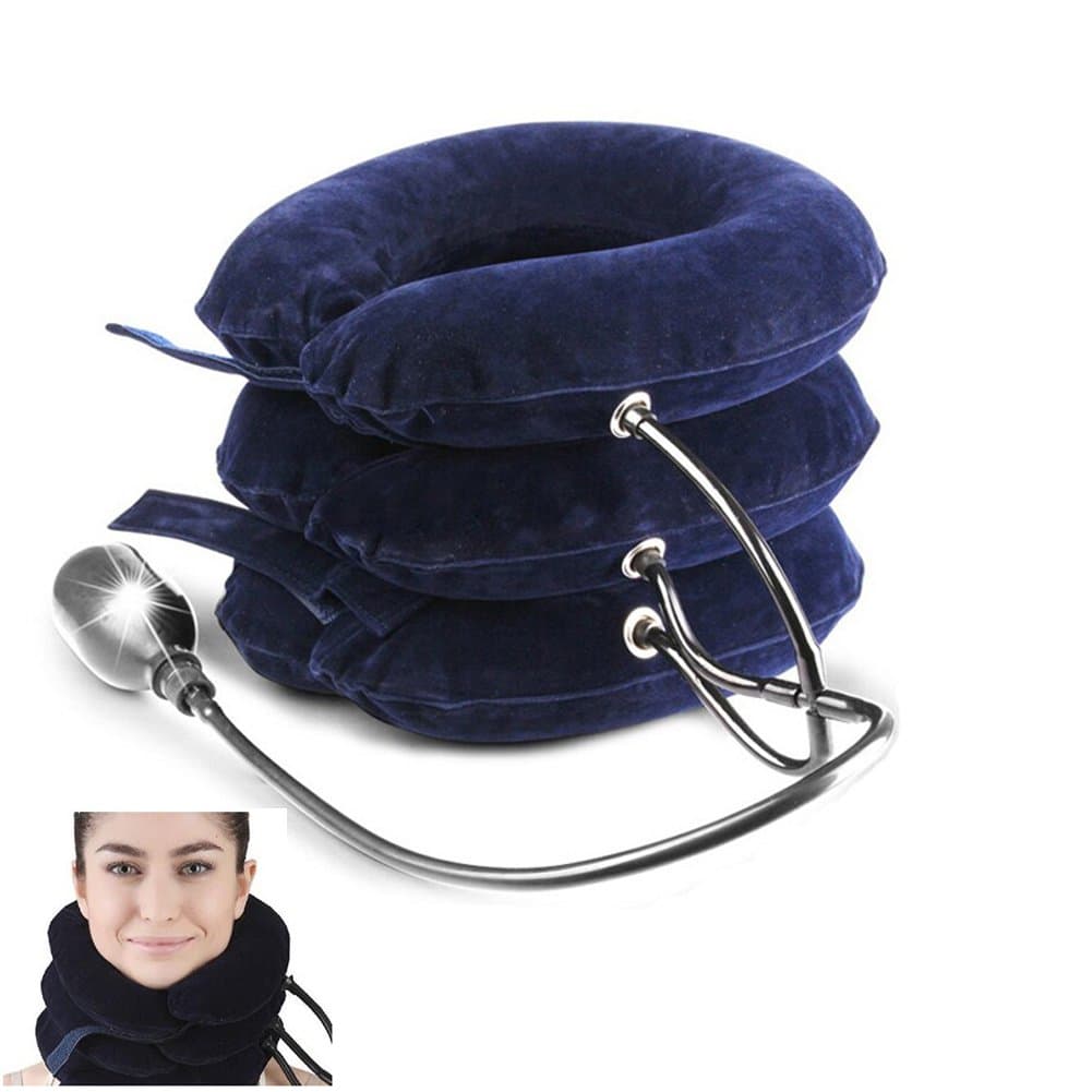 Siwei® 3 Layers Neck Cervical Traction Device Brace Head Shoulder Pain Machine Relax Brace Support Pillow Relaxing Mobility Healthy Life Soft Air Pneumatic Neck protector support Blue