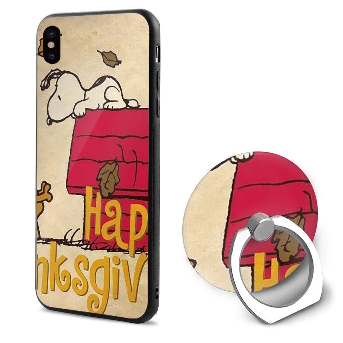 iPhone X Case Happy Thanksgiving Snoopy iPhone 10 Case with 360° Rotation Phone Ring Holder Finger Kickstand