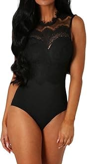 Women Lace Bodysuit Sleeveless Cut Out Back Leotard Tops Ladies Lingerie Backless Jumpsuit with Button UK 8-22