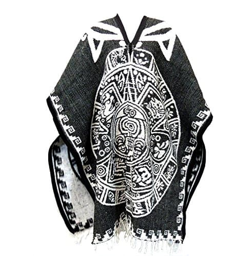 Authentic Mexican Poncho Reversible Blanket with Aztec Calendar
