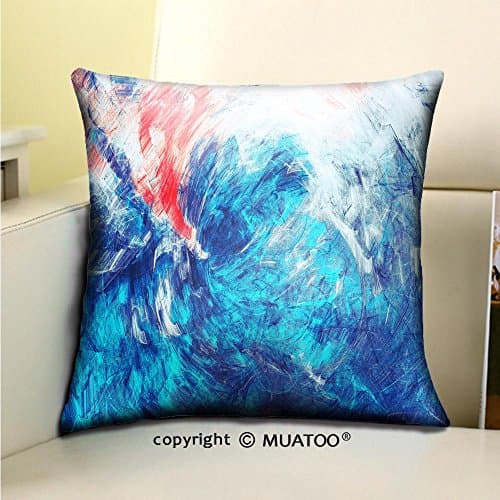 PleayeL Soft Canvas Throw Pillow Covers Cases for Couch Sofa -blue sea wave artistic splashes of bright paints abstract color background for wallpaper Print 16 x 16(40 x 40 cm)