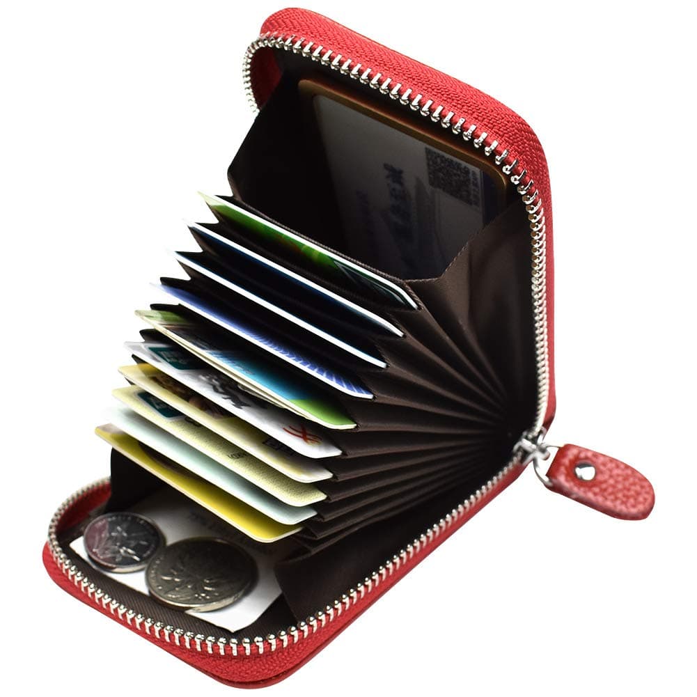 Women's RFID Blocking Real Leather Zip Wallet Small Purse