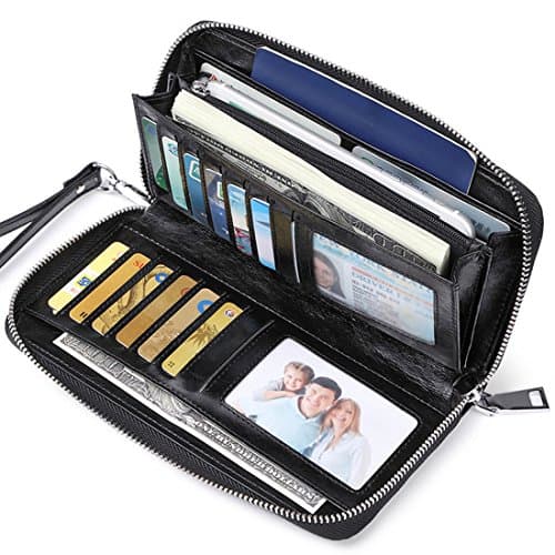 JEEBURYEE Womens RFID Blocking Genuine Leather Zip Around Wallet Large Travel Purse