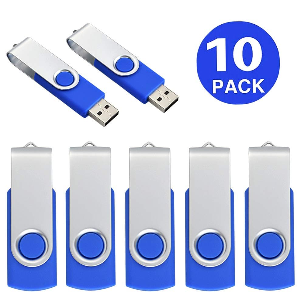 Aiibe 16 GB Flash Drive 10 Pack USB Flash Drives 16G USB 2.0 Memory Stick Thumb Drive Data Storage Swivel Keychain Design Pen Zip Drives Wholesale/Lot/Bulk (10 Pack, 16GB, Blue)