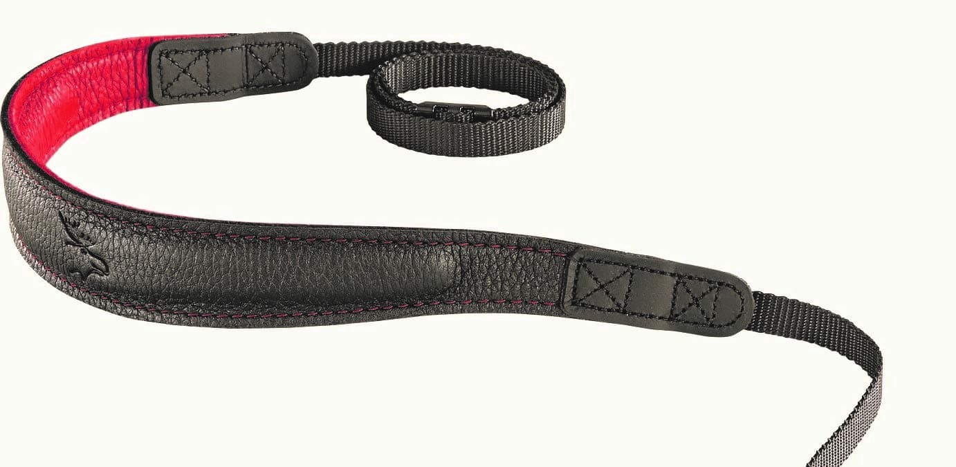 Eddycam 8315 Elk Leather Camera Strap – Black/Chilli Pepper/Red Contrasting Stitching, 33 mm