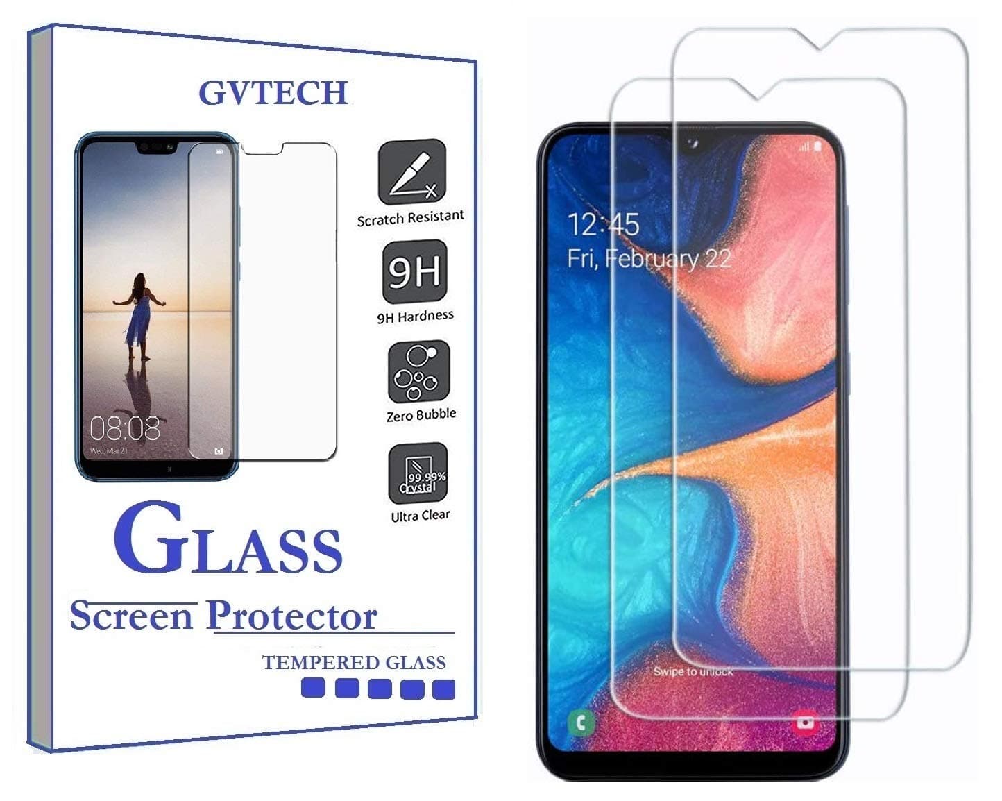 GVTECH Screen Protector for Samsung Galaxy A70, Tempered Glass Screen Protector[0.3mm, 2.5D][Bubble-Free][9H Hardness][Easy Installation][HD Clear] for Samsung Galaxy A70(2 Pack)