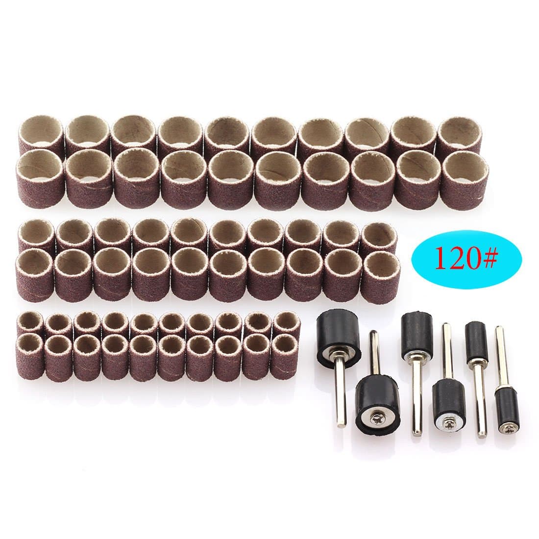HJ Garden 66pcs Drum Sanding Kit Abrasive Tools Sander Accessories 60pcs 120 Grit Sanding Bands 3 Size 1/2 3/8 1/4 Inch + 6pcs Drum Mandrel Fit for Dremel Nail Drill Rotary Tools