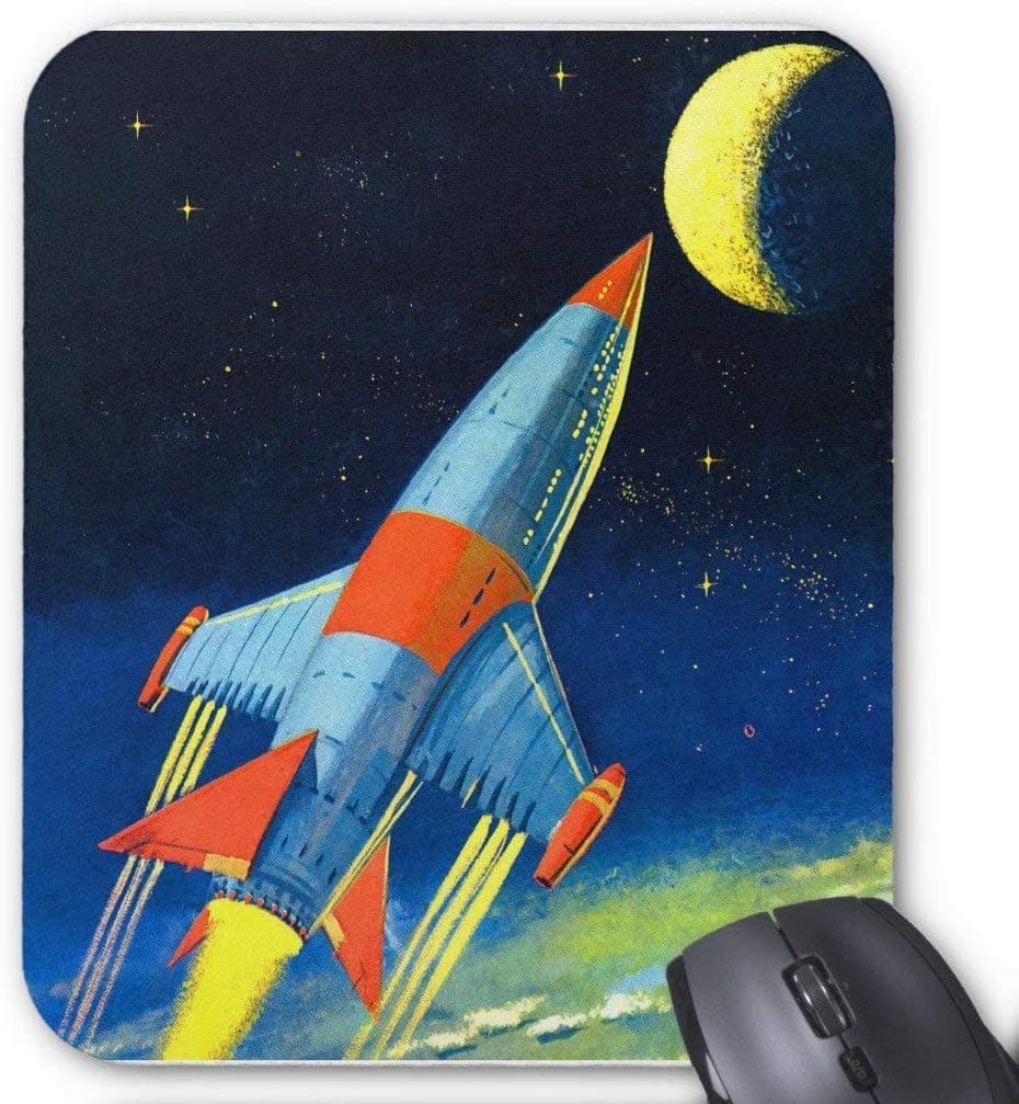 Retro Vintage Sci Fi 'Space Rocket to The Moon' Mouse Pad, 7.8x9.4 inch