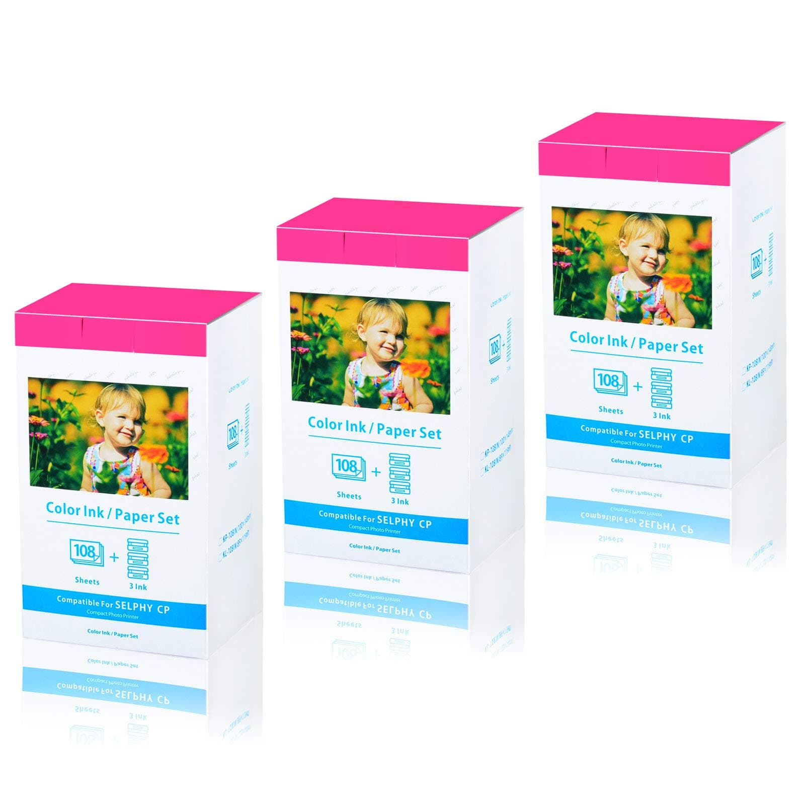 SuperInk 3 Pack Replacement Compatible for Canon KP-108IN 9 Color Ink 324 Paper Sheets 4 x 6'' Paper Glossy For SELPHY CP100 CP200 CP220 CP300 CP330 CP400 CP510 CP600 Wireless Compact Photo Printer
