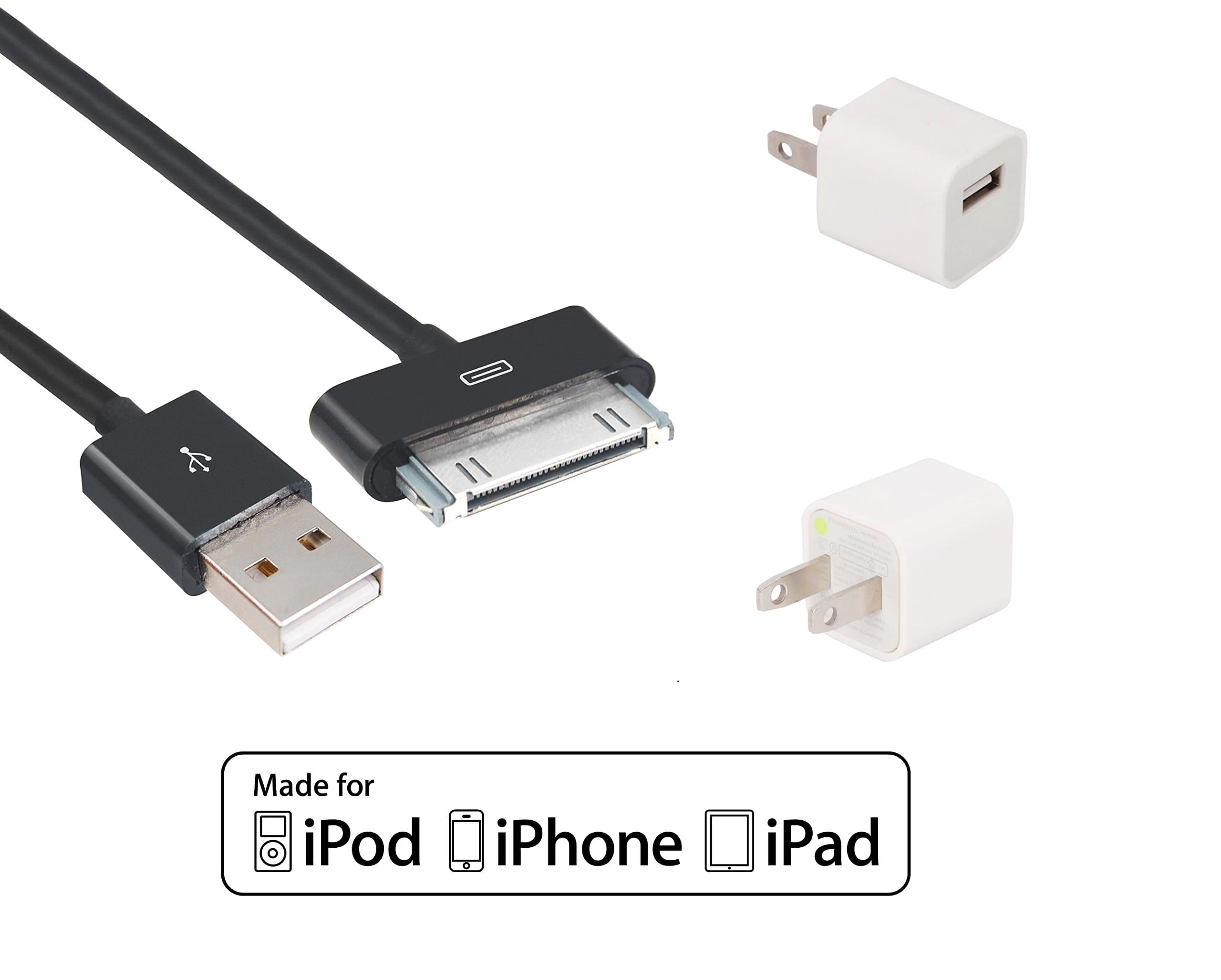 Charge & Sync 30pin to USB Cable 6ft + USB Wall Charger COMBO - Five Guys [Apple MFI Certified] Wall Plug and Charger Cable for iPhone 3G, iPhone 4, iPhone 4s, iPad 2, iPad - 2 for 1 iPad Charger Kit