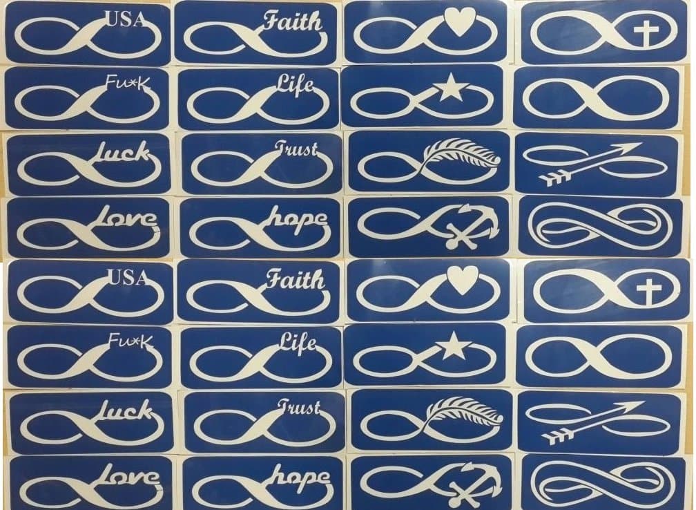 32 (16x2) Stencil Packs (One Use) INFINITY THEMED for Glitter Tattoos / Airbrush / Cakes / Henna - Children Kids Parties, Fund Raising, Community Events, Pta, Charity