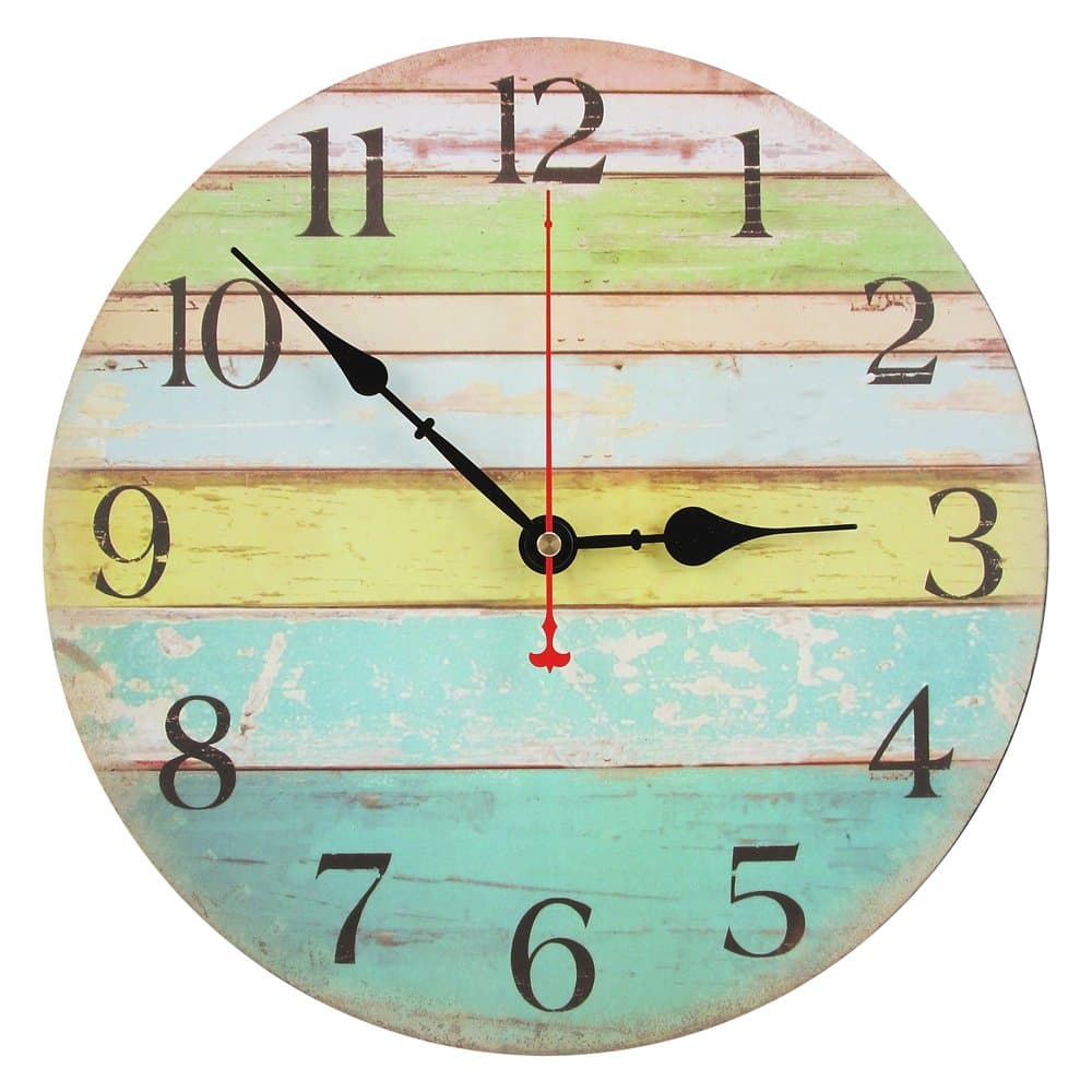 RELIAN 12 Inch Rustic Beach Wall Clock - Silent Non Ticking Wall Clock, Battery Operated, Wooden Kitchen Wall Clock for Bedroom, Living Room, Kitchen and Office (Ocean Style)