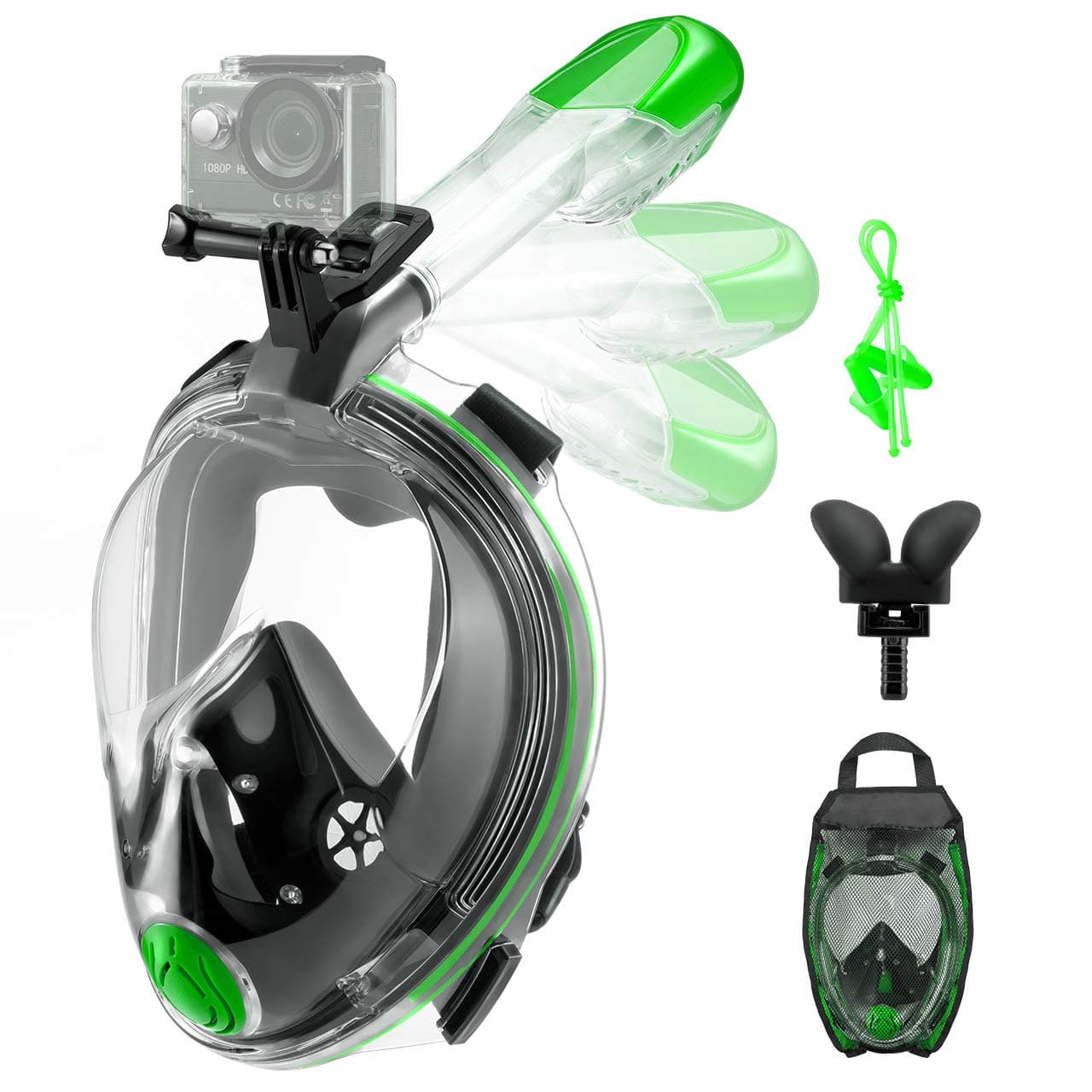 OMORC Diving Mask, 180°Panoramic View Foldable Snorkel Mask, Full Face Snorkel Mask with Breathing System and Detachable Camera Mount, Anti-Fog&Anti-Leak, Snorkel Set for Adults &Youth