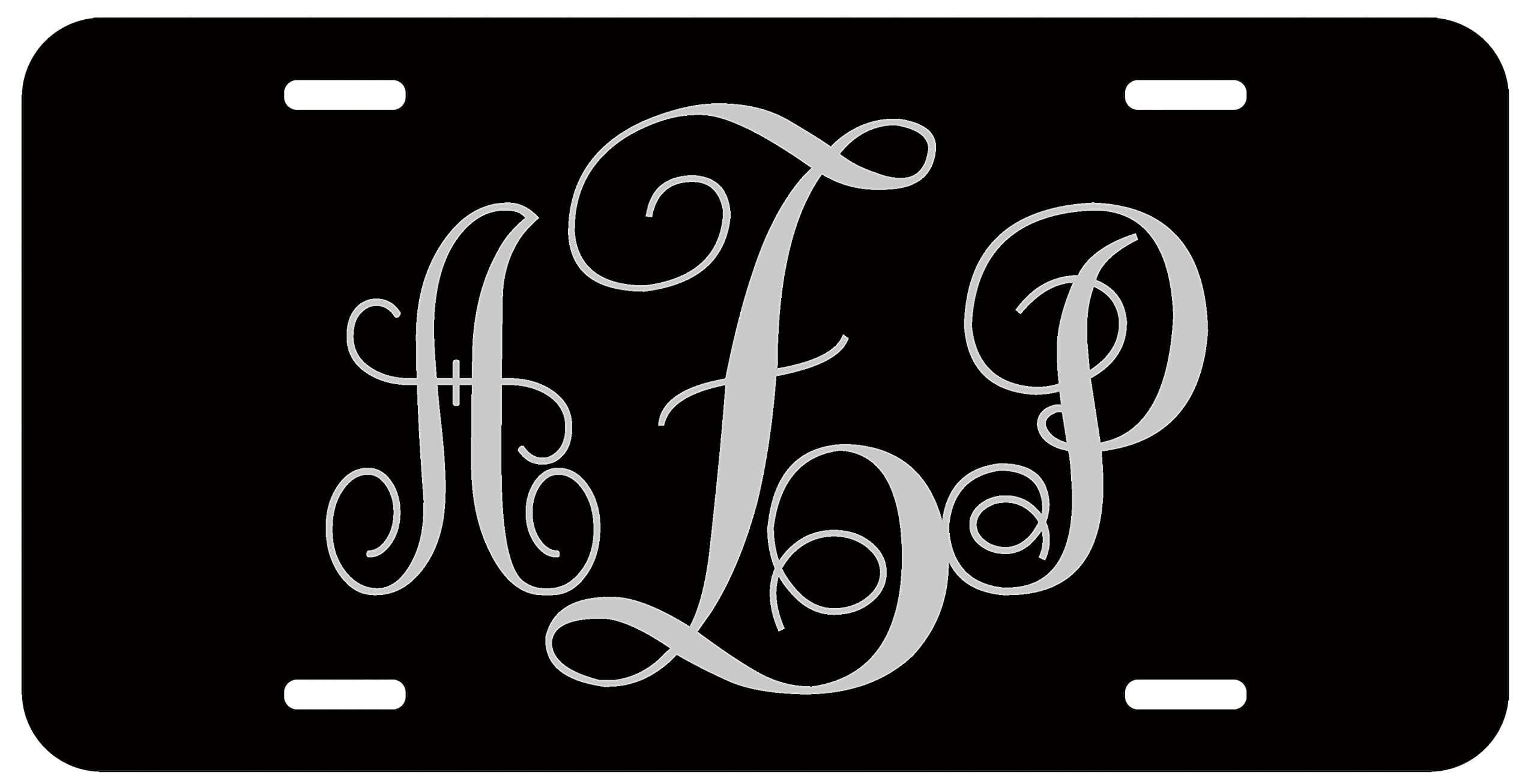 Top Craft Case Personalized Monogram License Plate - Grey Black Custom Initials Auto Car Tag