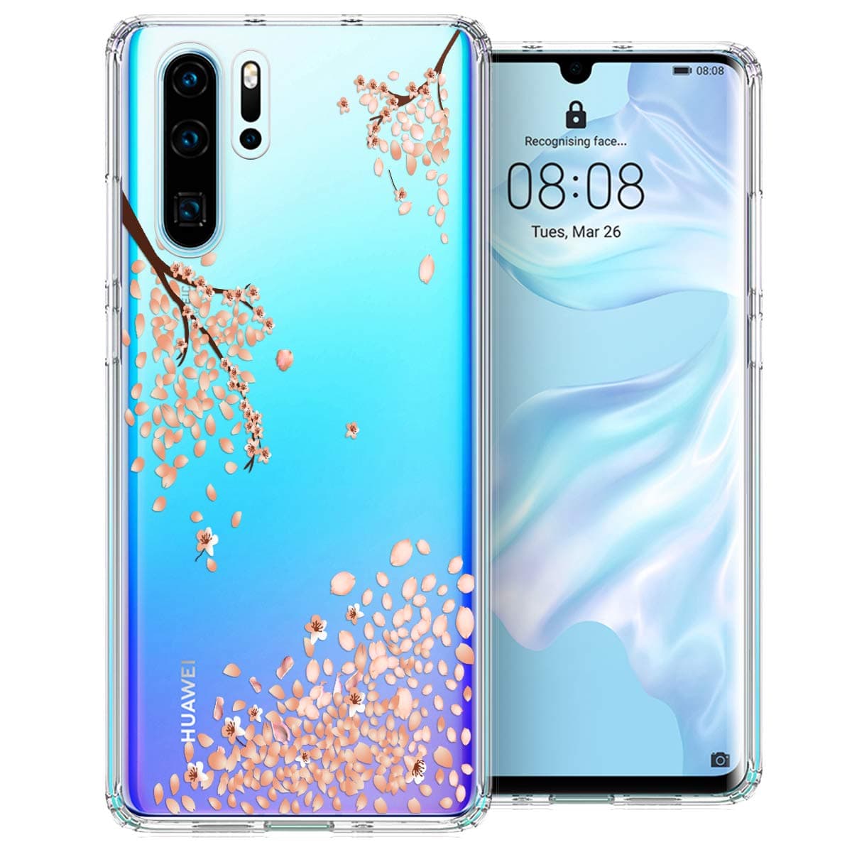 Tuopuna Compatible P30 Pro Case, [Anti-Scratch PC + Shockproof Anti-Drop Soft TPU] Advanced Printing Pattern Phone Cases Glossy Drawing Design Cover for P30 Pro - Falling Plum
