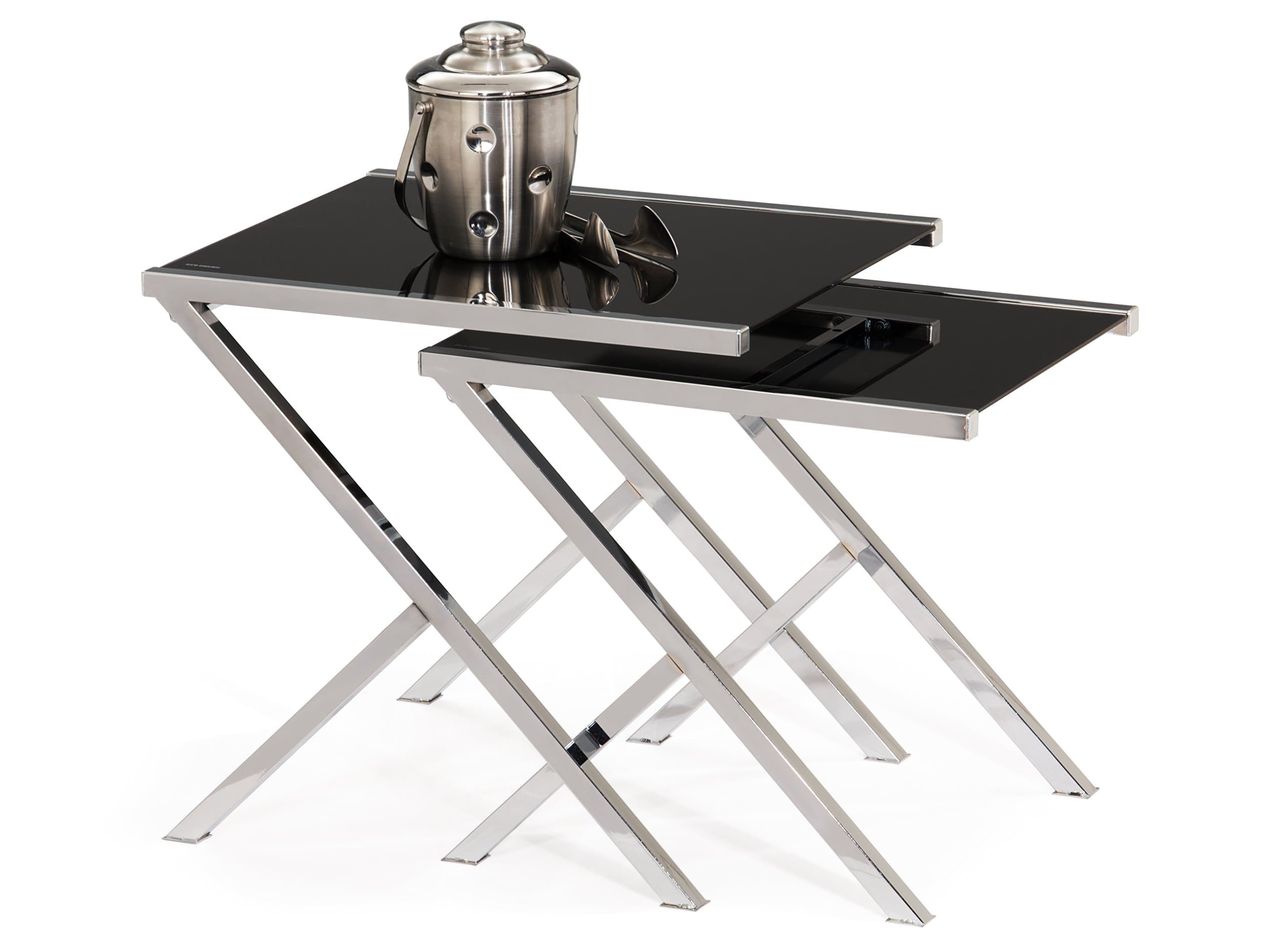 Leick Glass and Chrome 7's Nesting Table Set, Black