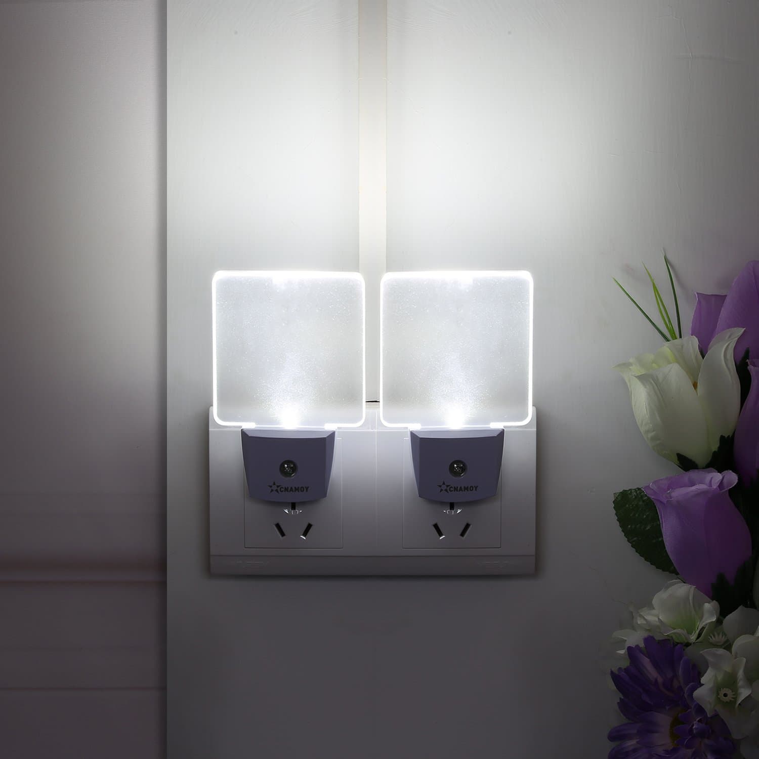 CNAMOY 2 Pack 0.5W Plug-in LED Night Light Lamp with Dusk to Dawn Sensor, Daylight White Automatic Light, Night Lights for Kids, Nightlight Perfect for Bedroom and Nursery Room